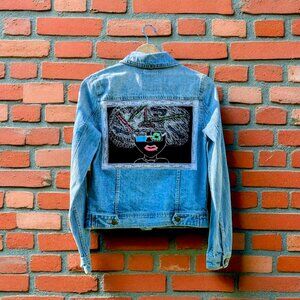 Upcycled College Girl Denim Jacket S